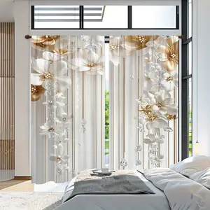 Floral Pattern Curtain, 2 Counts Modern Simple Rod Pocket Curtain, Window Drapes for Home Living Room Bedroom Balcony Kitchen Study Room, Home Decoration Curtain