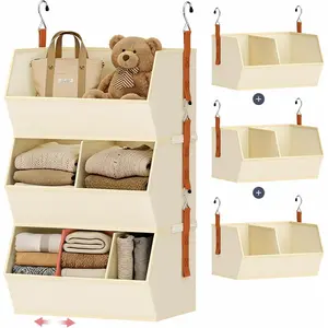Hanging Closet Organizer Extra Large, Clothes Hanging Shelves for Closet with Divider, Collapsible Closet Storage System, Fabric Closet Hanging Organizer for Home, Dorm, Rv, ,Handbags, Underwear, Sock