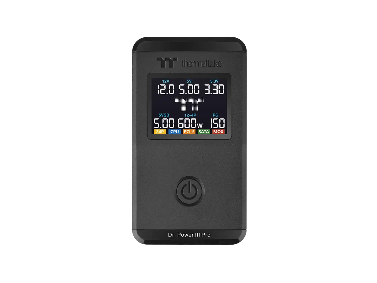 Thermaltake Dr. Power III Pro; ATX Power Supply Tester; Voltage/Continuity/PG; up to ATX12V v3.1 spec; 24pin Main Board/12V-2X6/ 4+4 EPS/6+2 PCIe/ SATA/Molex; Color Display; Black; AC-083-OO1NAN-A1