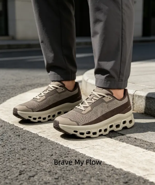 Viral Vintage Earth Tone Ultra-Light Hollow Cloud Cushion Minimalist Street Running Trainers, airy breathable gradient taupe diagonal mesh knit upper paired with matte dark brown side trim and sculpted creamy beige hollow shock-absorbing midsole