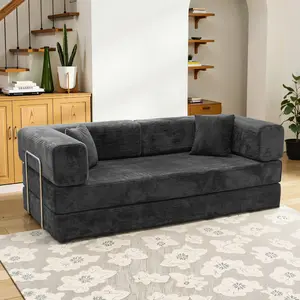 78.7" Modern Combination Sofa Bed - Corduroy Convertible Futon Couch with Cylindrical Pillow, Folding Mattress, Fixed-Shape Frame for Living Room, Bedroom
