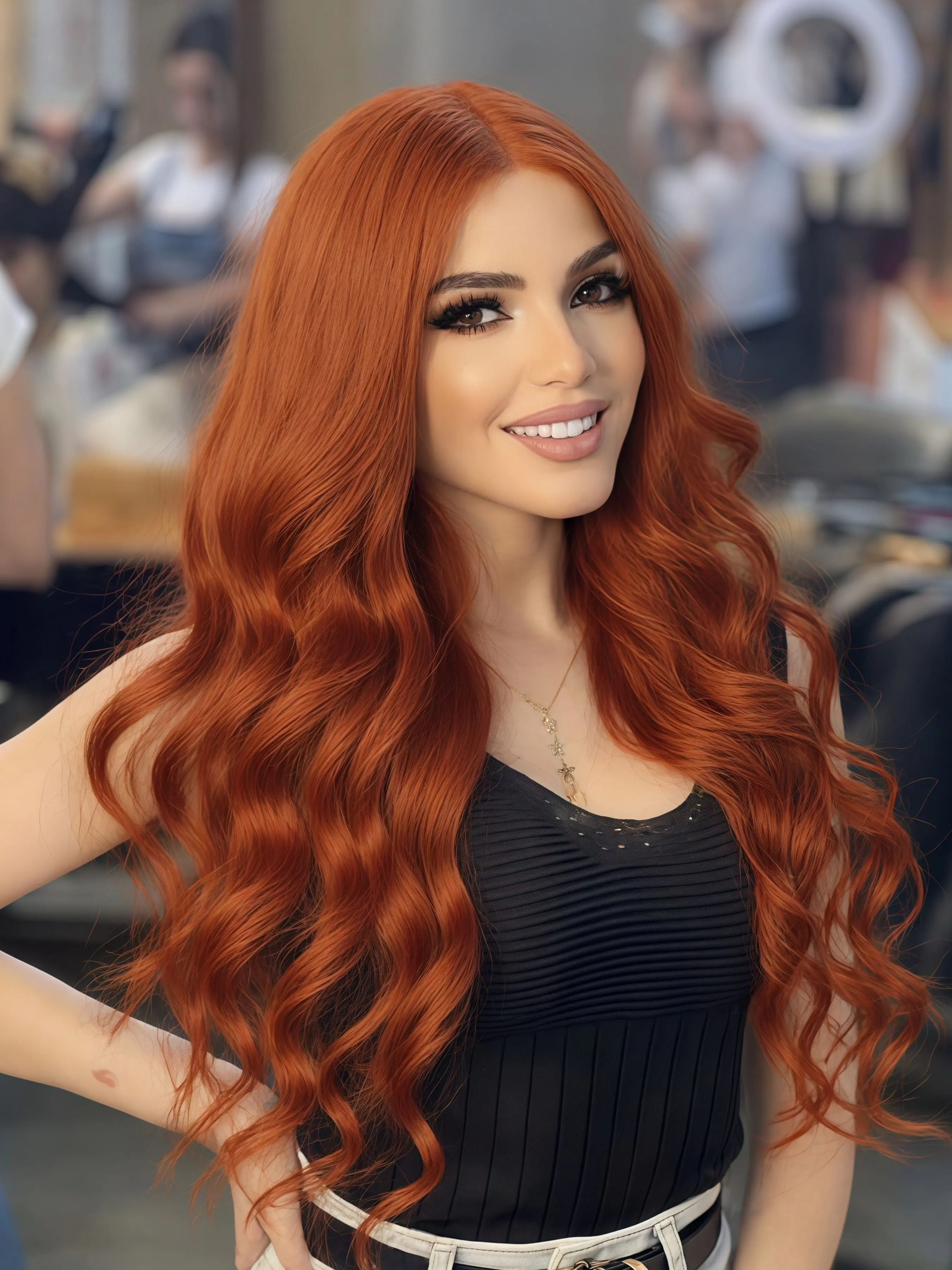 Ginger Orange Wavy Wig, 13x4 Lace Forehead Wig, Pre-Pulled Hairline Synthetic Wig, Orange Concert/Music Festival Style Big Wavy Wig, HD Transparent Lace Forehead Wig, Women's Everyday Wear, Dating Wig, 24 Inches