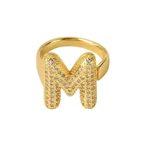 XINCY A-Z 26 Alphabet Copper Inlaid Zircon Open Ring Versatile Fade-Resistant Jewelry for Women Durable Stylish Accessory