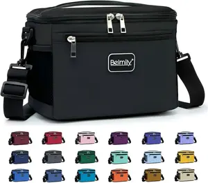 Small Insulated Lunch Box, Reusable Leak-Proof Soft Cooler Tote Bag for Work, Travel, Fitness, Picnic with Adjustable Shoulder Strap, Black