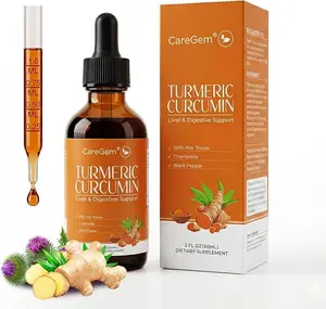 CareGem Turmeric Curcumin & Milk Thistle Liquid Drops for Liver Health Support | Herbal Blend with Dandelion, Chamomile, Black Pepper & Ginger | Orange Flavor | 2 fl oz