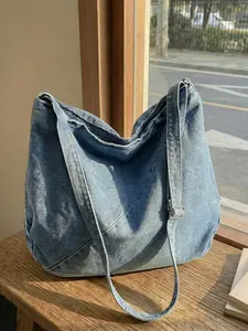 2026 New Vintage Washed Denim Tote Bag, Large Capacity, Adjustable Strap, Shoulder Crossbody Bag, Casual Commute Student Backpack