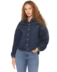Wrangler Women's Dark Wash Pintuck Long Sleeve Snap Denim Shirt - 112373108