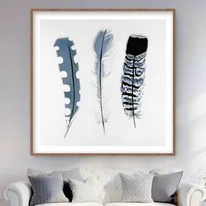 212 MAIN Framed Matted Print Wall Art, 48x48 in. Delicate Blue Feathers Artwork - Artistic Photo Decoration for Home, Room, Feather Pattern