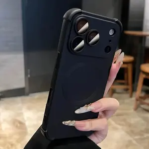 Shockproof protective cover, Liquid silicone, Sleek Black Magnetic Cellphone Case with Reinforced Anti-Fall Bumpers and Full Camera Protection for iPhone 17 Pro Max 16 15 14 13 12 Pro Max Series, Shockproof Protective Casing