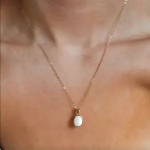 Oval Pearl Necklace, Beachy Chain Necklace, Ocean Necklace, Adjustable and Hypoallergenic Necklace, Mother of Pearl Necklace, Gift for Her, 16-18"