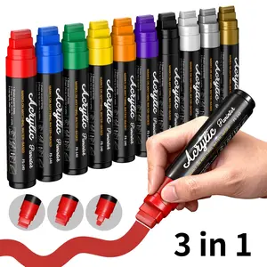 10 Color Giant Permanent Markers, 15mm Tip Width, Thick Paint Acrylic Pens, Art Pen Marker for Rock Painting and Sign Making, Canvas and Wood Use