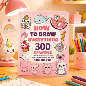 Drawing Book for Kids, 110 Cute Things, Animals, Food, Gifts, Magic Items, Drawing Guide, Fun Art Activity Book, Art Sketchbook