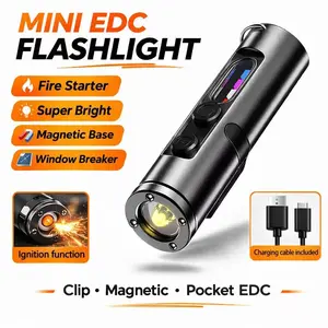 Multi-Tool Flashlight| Rechargeable Compact Pocket Light, 500 Lumens Mini Portable Lighting With Lighter, Window Breaker, COB, Clip & Magnetic Base| Waterproof Keychain Light| Best Gift For Men