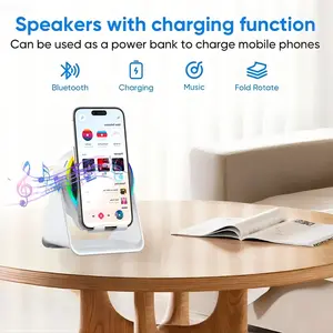 5-in-1 Bluetooth Speaker with Wireless Audio Induction RGB Light & 360° Rotating Phone Stand for iPhone & Android Portable Smartphone Speaker Colorful Christmas Man Foldable Power Bank