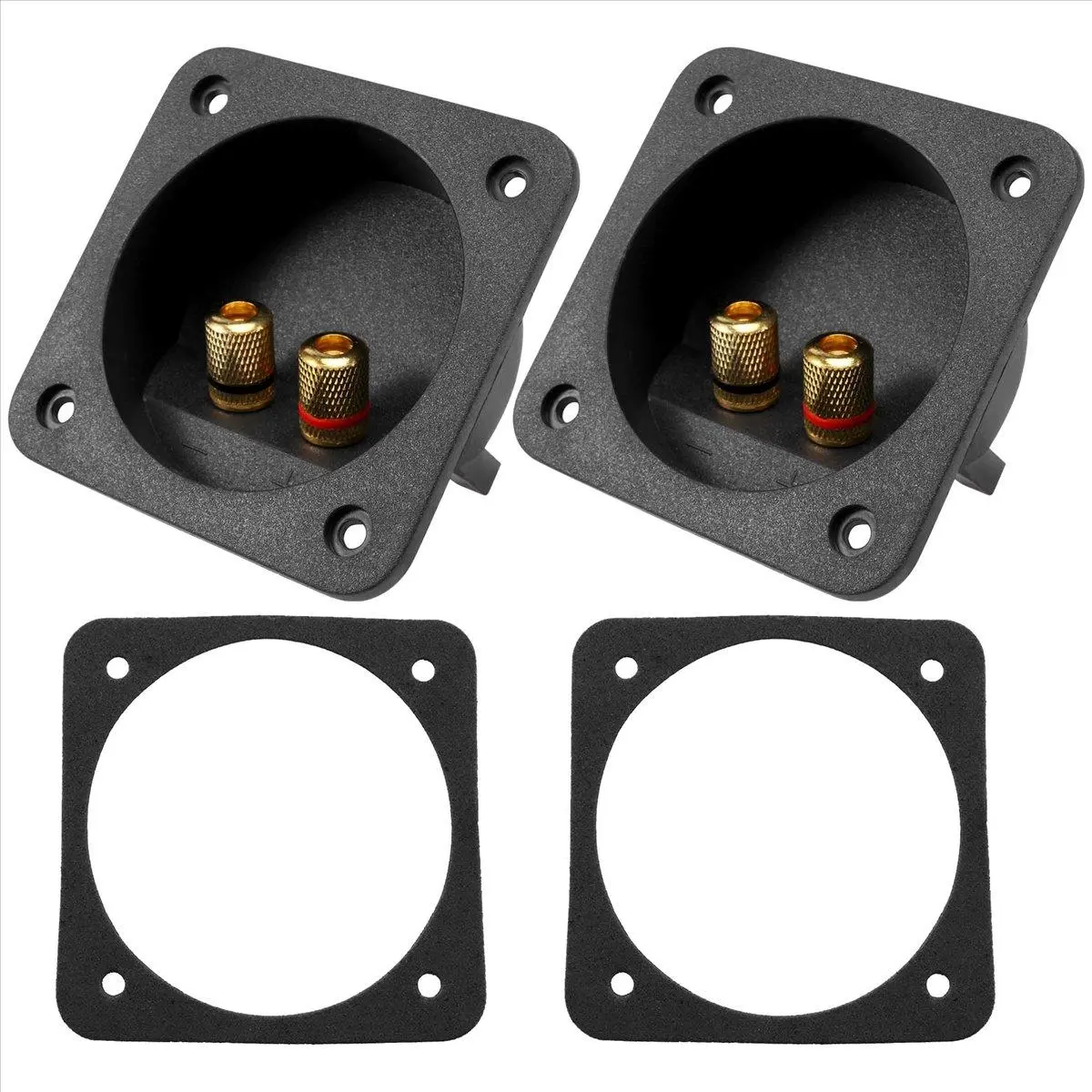 Functional Square Car Audio Binding Posts, 2-Pieces DIY Home Car Stereo Screw Cup Connectors Subwoofer Plugs 2-Way Speaker Box Terminals (Black), Metal