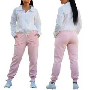 P3-22 Colombian Sport Set with Soft Fleece Interior - White Jacket & Pink Pants - Comfortable & Stylish