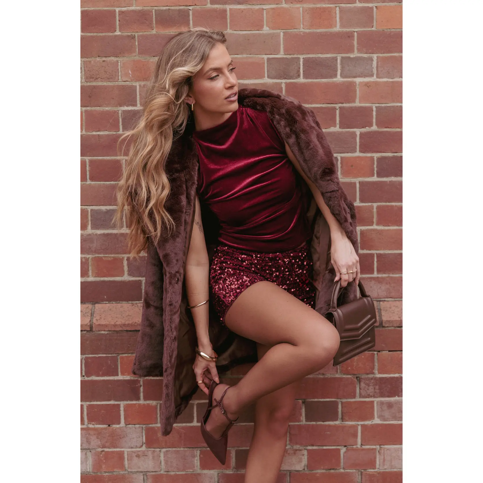 Nissa Velvet Top - Burgundy