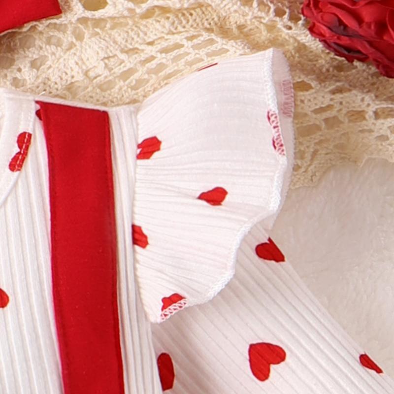 Calsunbaby Valentine Baby Girl Outfit Heart Print Ribbed Long Sleeve Newborn Valentines day Romper Dress Headband Set