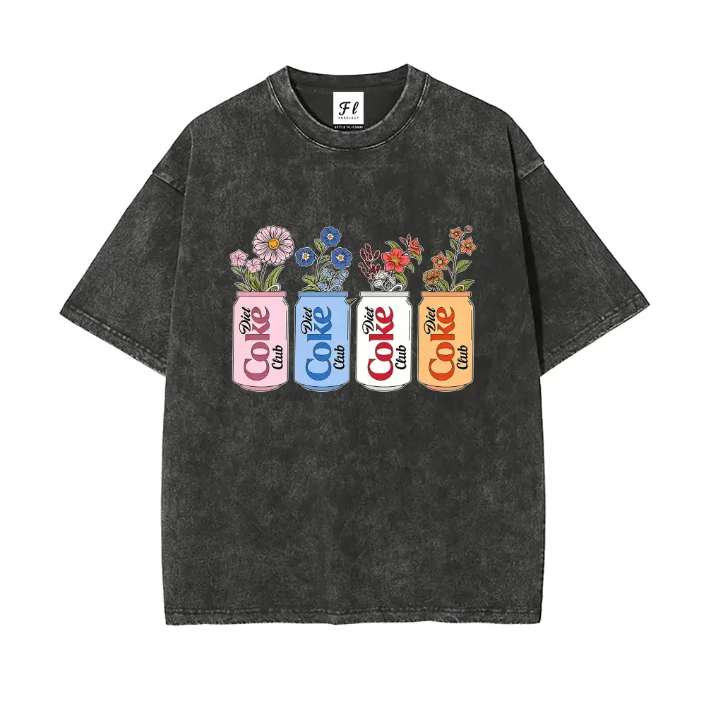 Menswear Short-Sleeve Round Neck Diet Coke Club T-Shirt, Vintage Floral Soda Can Graphic Tee, Retro Coquette Aesthetic Unisex Casual Streetwear Gift Top, Shortsleeve