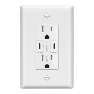 LIDER USB Type-C charger with 15A Tamper-Resistant Receptacles, Duplex Receptacle with 2 USB Type-C Charging Ports (Max 36W), Power Delivery, Interchangeable Face Cover, Wall Plate Included