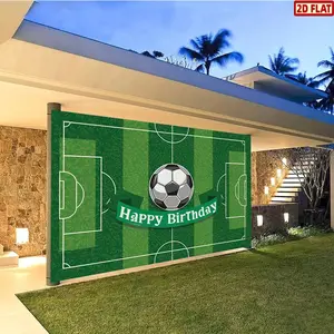 2D Flat Banner, 1pc Football Field Theme Party Banner-Soccer Field Backdrop Suitable for Birthday Parties, Sports Events, Decorations-Polyester with Turf & Lines