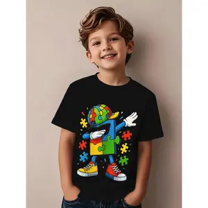 Character-Themed Boys' Lego® Compatible Building & Puzzle Print T-Shirt, Soft Short Sleeve Round Neck Tee with Mr. Puzzle & Block Characters, Machine Washable Summer Playwear/Birthday Gift (3Y-13Y), Character-Themed Boys' T-Shirts