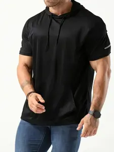 【Plus Size】 Men's Short Sleeve Hoodie Tee, Casual Breathable Quick Drying Men's Top for Summer, Men's Plus Size Clothing for Daily Wear