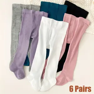 [6 Pairs Girls' Leggings Socks] 6 Pairs Soft Stretchy Youngsters Girls' Leggings Socks |     Solid Color Elastic Waistband, 6 Assorted Colors for Spring/Fall, School, Play & Layering