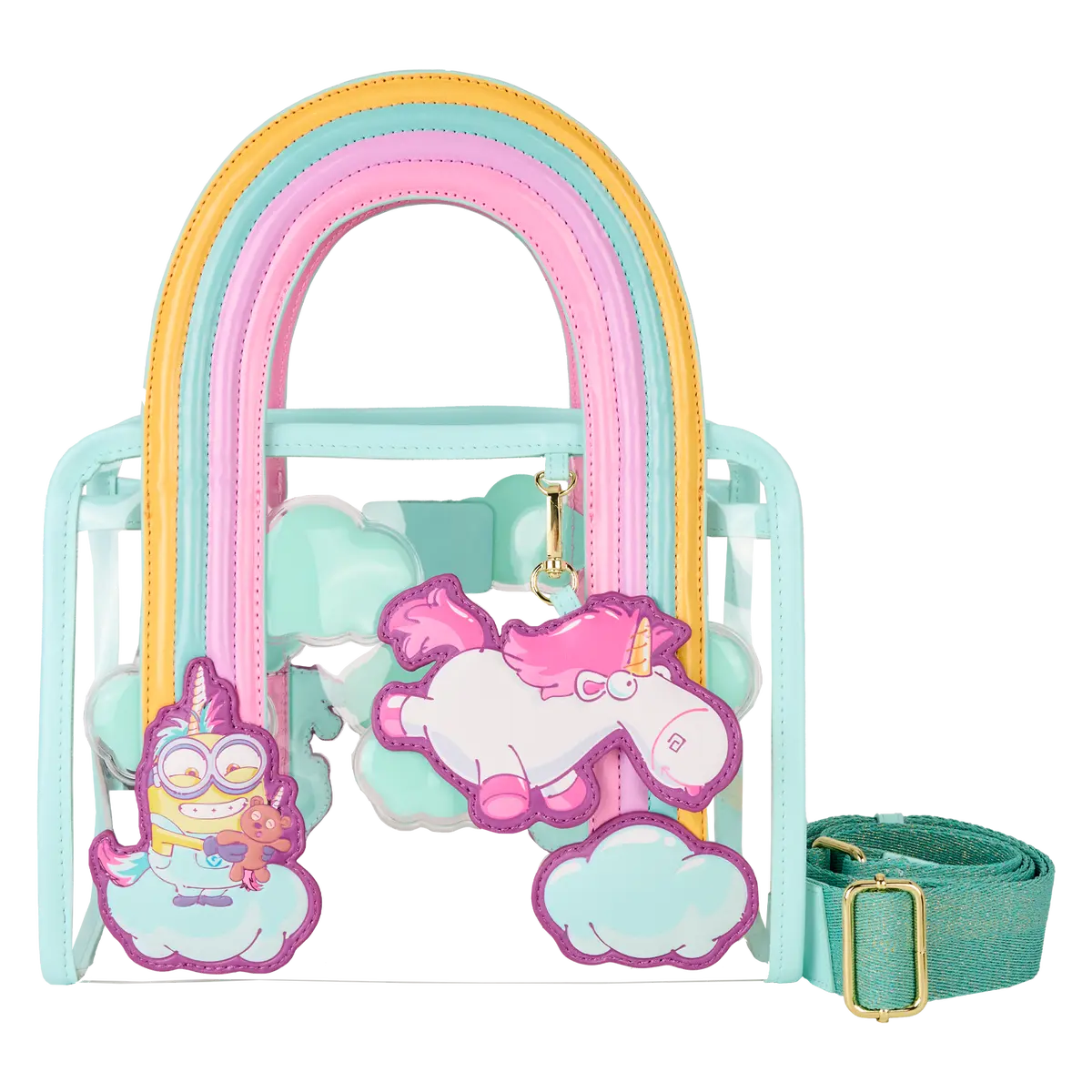 Despicable Me Minions Fluffy Unicorn Rainbow Clear Mini Tote Crossbody Bag