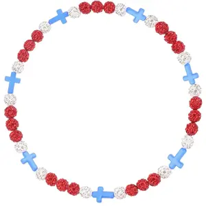 KF5-NKL07  22ln    Baseball Beaded Cross Necklace for Boys Girls Kids Men,Rhinestone Discoball Bling Necklace -Baseball Ice Cross Necklace Drip Gifts for Players Athletes Christian