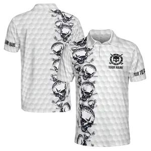 Customize Name Golfing Pattern Skull Golf Team Men's Polo Shirt S-5XL