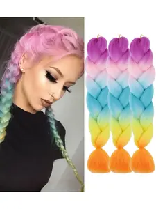 Pre-Stretched Giant Braid Hair Extensions 24 Inches, Low Temperature Synthetic Fiber, Straight, Multi-Color Braids for Women