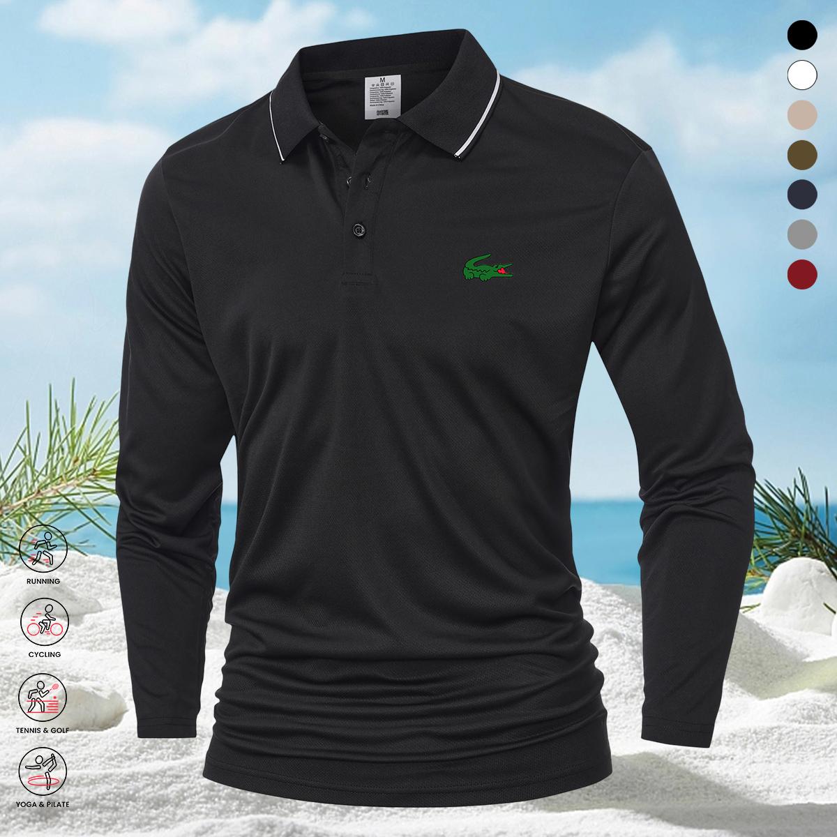 Men’s Stretchable Long Sleeve Polo Shirt, Casual Golf Apparel Ideal for Spring and Autumn