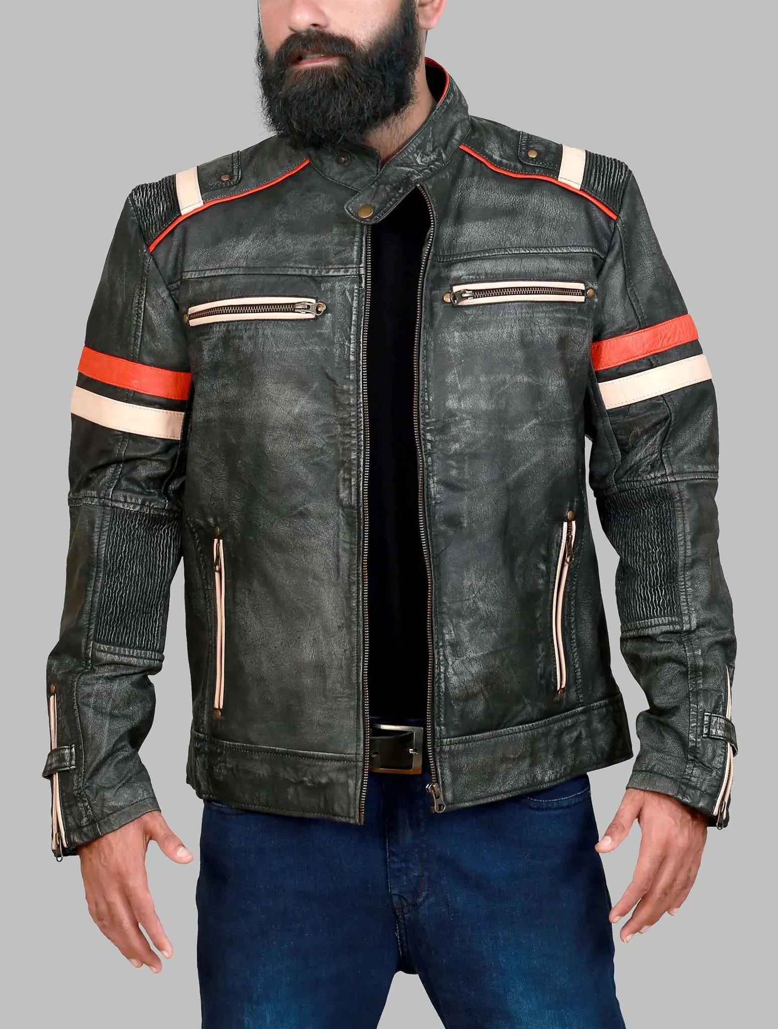 Handmade Distressed Cafe Racer Leather Jacket for Men | Vintage