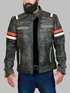 Handmade Distressed Cafe Racer Leather Jacket for Men | Vintage
