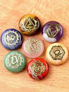 7-Piece Set Natural Crystal Seven Colors Stone, Chakra Yoga Stones Round Discs, Energy Symbol, Healing Jewelry, Spiritual Accessories