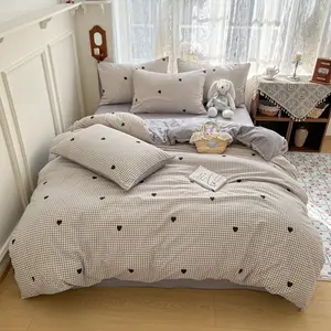 Three-Piece Cloudy Twin Bedding Set, Plaid Heart Pattern, Includes Duvet Cover & Two Pillowcases, Breathable, Perfect Gift