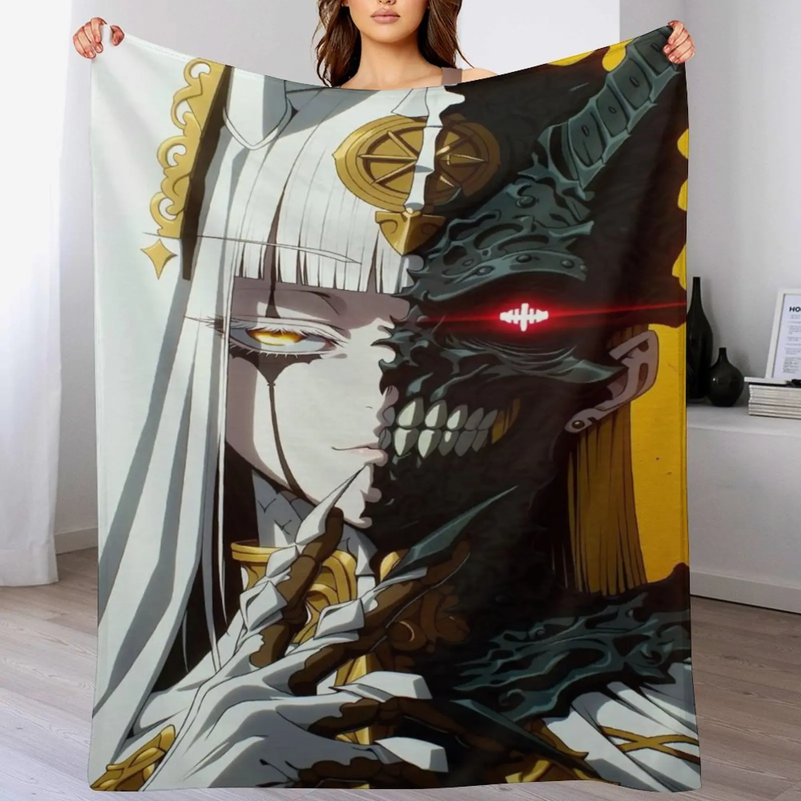 Anime Holy vs Evil Split Face Blanket, Angel Demon Split Art Throw Blanket, Dark Fantasy Cozy Fleece Blanket, Gothic Anime Home Decor, Aesthetic Bedding