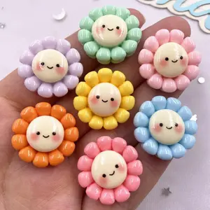 10pcs Mixed Resin 22mm Cute Colorful Smile Sunflower Figurines Flat back Cabochon Stone DIY Scrapbook  Decor Jewelry Crafts Accessories