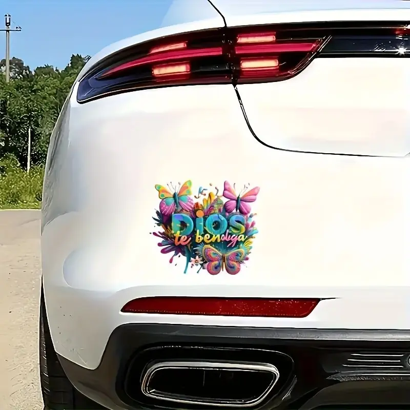 Vibrant PVC Stickers with Butterflies & Text Coating, Waterproof Self-Adhesive Scratch Resistant Decals for Laptops Cars Motorcycles Home Entrance Decor, Automotive Decals, Rear Side Decal