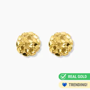 10K YELLOW GOLD ROUND NUGGET STUD EARRINGS -11.5MM