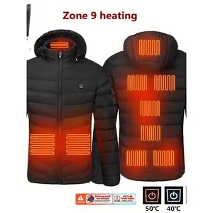 Men’s lightweight warm jacket – USB-powered quilted winter jacket with adjustable temperature control, zippered hood design, long sleeves, outdoor insulation (batteries not included); GARMENTARY
