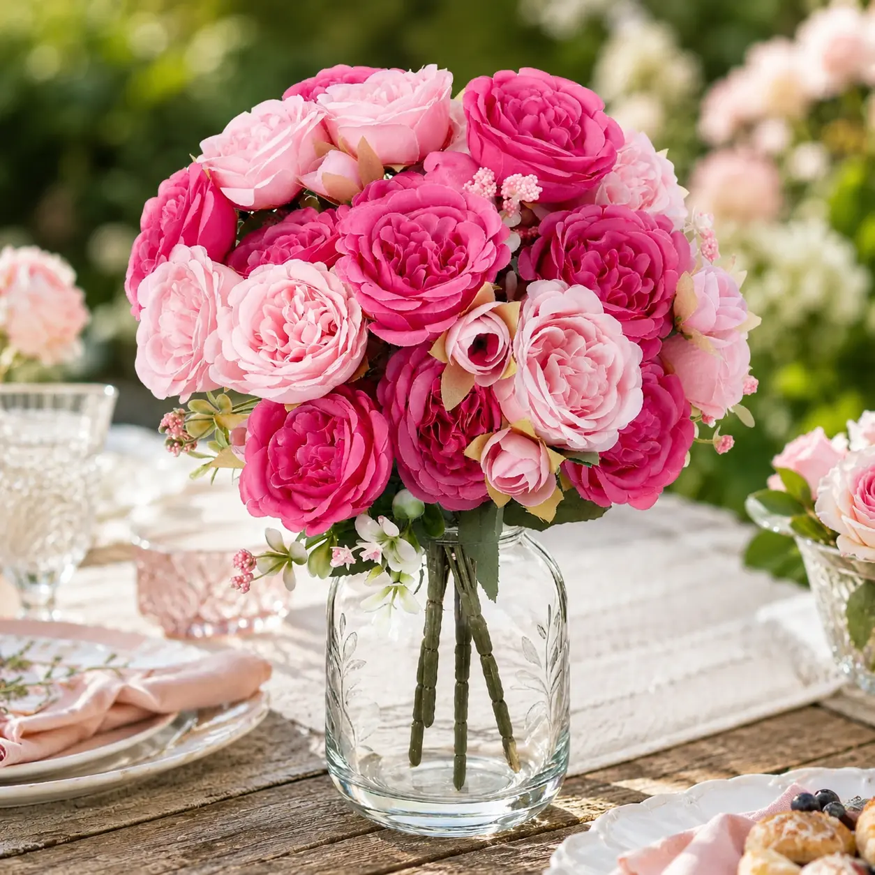 4-Bundle Artificial Peony Bouquets, Pink and Rose Silk Peonies for Wedding Centerpieces, Table Arrangements, Parties, and Home Decor