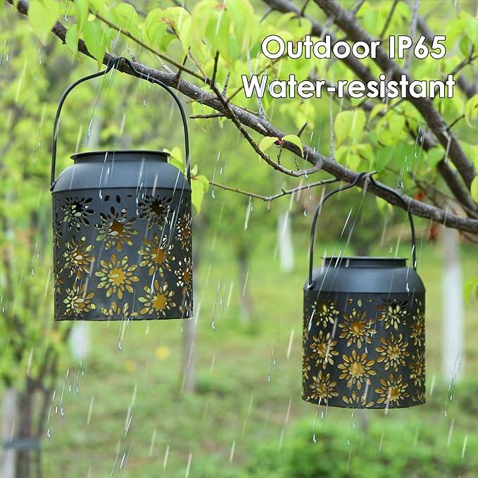 LeiDrail Solar Hanging Lantern with Floral Cutout Pattern – Waterproof Metal Outdoor Garden Light