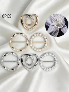 6-Piece Artificial Pearl Hollow Heart Jacket Sweater Badge Fashion Accessories, Silk Scarf Ring T-Shirt Clip, DIY Jewelry Set