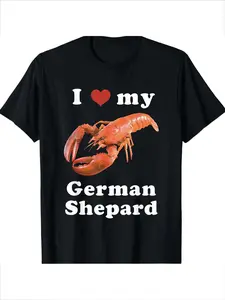 German Shepherd Print T-Shirt, Soft Casual Short Sleeve, Humorous Dog Lover Gift, Comfortable Home & Street Style Pet Parent Fashion Top