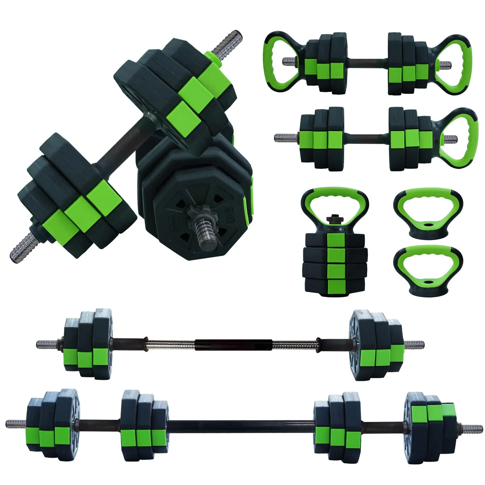 GAOMON 8-in-1 Adjustable Dumbbells Set (44LB) - Chalkless Grip, End Loaded, Multi-Muscle Training, Sturdy Iron Handle, Octagon Design, Connector for Barbell, Double-End Grip, Kettlebell & Push-Up Stand, Space-Saving Home Gym Gear, Chalkless Grip Dumbbells
