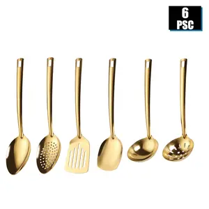 Stainless Steel Kitchen Utensils Set, 6 Counts/set Including Spoon, Slotted Spoon, Spatula, Kitchen Utensils Set for Home Use,Kitchenware Stainless Steel