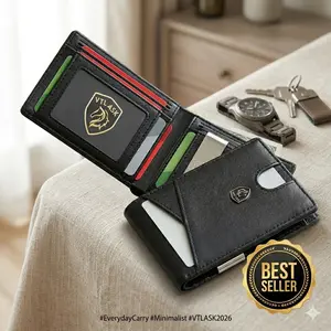VTLASK DRAVAN Slim Wallet for Men Leather Carbon Fiber RFID Blocking Minimalist Front Pocket Bifold Wallet 11 Card Slots Cash ID Window Credit Card Holder