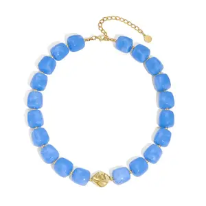 Golden Diamond-Shaped Bead Pendant DDXL0048 Resin Color-Contrast Bead Bracelet Acrylic Bead Chain 14K Gold-Plated